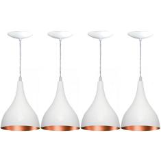 Kit 4 Lustres Pendente Balcão Cozinha Americana Branca/Cobre