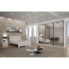 Guarda Roupa Casal 3 Portas Correr Espelhada 6 Gavetas 100% MDF San Marino - Leifer: Branco Branco