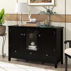Armário de armazenamento moderno, buffet com detalhes de madeira, armário de armazenamento, mesa de console, mesa de sofá com 3 gavetas, 3 armários e 1 prateleira para cozinha, escritório, quarto,