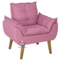 Poltrona/Cadeira Decorativa Glamour Opala Rosê Com Pés Quadrado - Smf