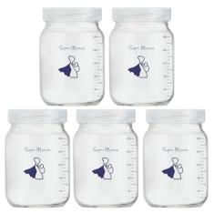 Kit com 5 Potes de Vidro para Armazenar Leite Materno 200ml Com Graduação Super Mamãe