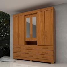 Guarda-roupa Casal 178,80cm 6 Portas 9 Gavetas Capelinha com Espelho 100% Mdf Débora Cinamomo