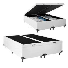 Cama Box Baú King 193 Bipartido - Bello Box Tecido Sintético Branco