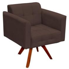 Poltrona Decorativa Base Madeira Giratória Ana Suede Marrom - Ibiza, S
