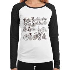 Baby Look Raglan Bicicletas antigas Manga Longa - Foca na Moda, Branco