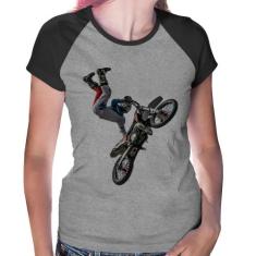 Baby Look Raglan Motocross Freestyle Trick - Foca na Moda, Cinza, Pret