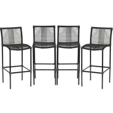 Kit 4 Banquetas Havaí Artesanal Em corda Sintética Para Área Gourmet, 