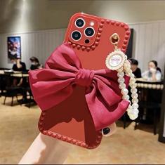 Capa de telefone para iphone 13 capa de pulseira de pérola arco para iphone 12 11 13 pro max mini x xr xs max 6 s 7 8 plus capa de telefone macia, th25x1, vermelho, para iphone 11 pro