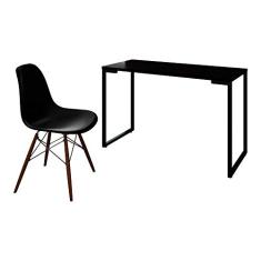 Mesa Escrivaninha Fit 120cm Preto e Cadeira Charles Preta - Mpozenato