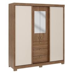 Guarda Roupa Casal 4 Ptas c/ Espelho Fit Carraro Freijó/OffW