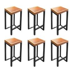 Kit 6 Banquetas Bistro Premium Estilo Industrial Preto