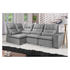 Sofá Retrátil Reclinável ELLOA DE CANTO COM CHAISE 3.85 x 1.80m ESTILO ESTOFADOS - França Velusoft COR &quot;PRATA&quot;