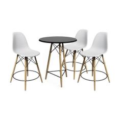 Conjunto Mesa Bistrô Eames Eiffel Preta com 3 Banquetas Brancas de Mad