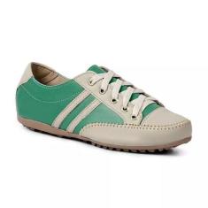 Mocatênis Feminino em Couro Legítimo Cor Verde c/ Bege Mod. 103 - Izab
