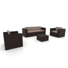 Conjunto de Sofá Fibra Sintética Tabaco Quadrado - 1 Sofá 3L + 2 Poltr