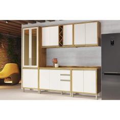 Cozinha Modulada Completa Tempranillo 5 Peças (2Aéreos+2Balcões+1Cristaleira) C5P81 Amendoa/Off White - Ronipa
