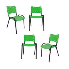 Kit 4 Cadeiras Iso Para Escola Escritório Comércio Verde Base Preta