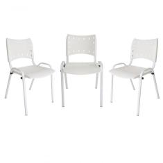 Kit 3 Cadeiras Iso Para Escola Escritório Comércio Branca Base Branca