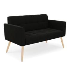 Sofá Namoradeira Elisa Suede Preto Pés Palito Natural - D'rossi