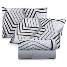 Jogo Cama Lençol Casa Scarpa Sonnet Queen Malha Estampada Algodão 4 Peças - Geométrico - Cinza