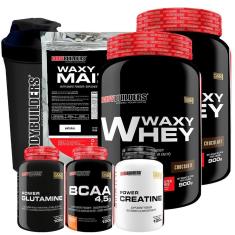 KIT 2x Whey Protein Waxy Whey + BCAA + Creatina + Waxy Maize + Glutamina + Coqueteleira - BB-Unissex