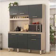 Cozinha Compacta 6 Portas 1 Gaveta 1,60 cm  Alamo   Avena / Grafito Demobile 