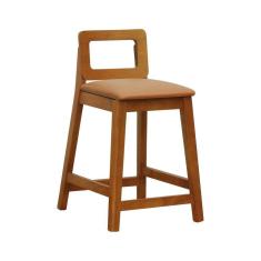 Banqueta Média River Madeira Maciça - Amêndoa Assento Estofado Corano Caramelo