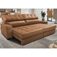 Sofá de Couro Legítimo Retrátil e Reclinável 2,35m Molas Ensacadas Cama inBox Majesty Mel