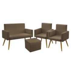 Kit Poltrona Namoradeira e 2 Poltronas Decorativas Estofada Nina com P