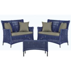 2 Sofá Área e Mesa Igapó Alumínio Pintura Preta Corda Náutica Estofado Impermeável Almofada 8 Trama