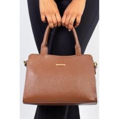 Bolsa de couro liso estruturada Emili - Whisky-Feminino
