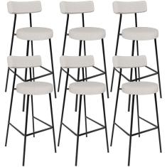 Kit 06 Banquetas Altas Cozinha Bar Sala De Jantar Em Aço Milão L02 Bouclê Cru - Lyam Decor