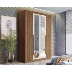 Guarda Roupa Solteiro 4 Portas E 2 Gavetas C- Espelho Buriti Jatoba-areia - Santos Andirá