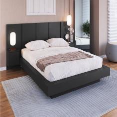 Cama Casal Queen Suspensa, Cabeceira e Mesas de Apoio 140/160 Zurique Grafite