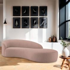 Divã Recamier Orgânico França 140cm Lado Direito Linho - Amarena Moveis Cor Rosê