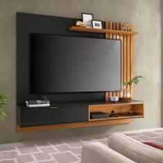 Painel para TV até 60 Polegadas 1 Nicho 1 Porta 1 Prateleira Tocantins Colibri Preto Fosco/Noce Milano