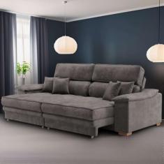 Sofá 3 Lugares Retrátil e Reclinável Pascal Veludo Grafite