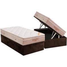Cama Box Baú Solteiro: Colchão Espuma D33 Ortobom Viscoelástico Apollo Viscomemory + Base Crc Suede Brown(88x188)
