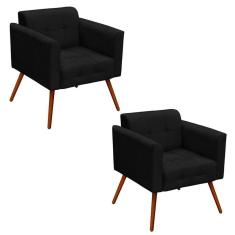 Kit 2 Poltronas Decorativas Pés Palito Ana Suede Preto - Ibiza