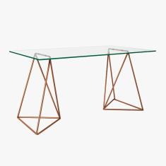 Mesa De Escritório Cavalete Bela Vista Cobre E Vidro New Green - Branco