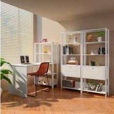 Conjunto Home Office 3 Peças 1 Escrivaninha 2 Estantes Match Branco