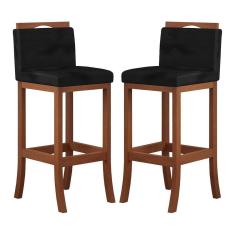 Kit 2 Banquetas Alta Encosto Estofado 38x102 Cm Turim Madeira Maciça Castanho Suede CCS