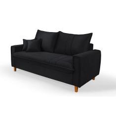 Sofa Living com Bau Multiuso 3 Lugares Suede Pes em Madeira