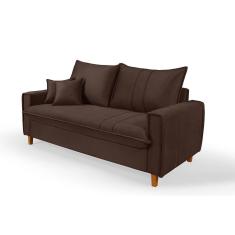 Sofa Living com Bau Multiuso 3 Lugares Suede Pes em Madeira