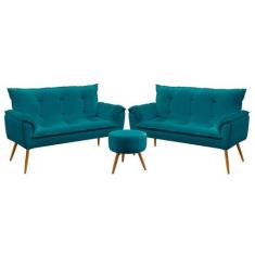 Kit 2 Namoradeiras Opala com Puff Solar Sued Aradecor, Azul Turquesa, 