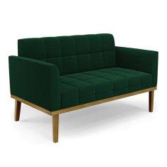 Sofá Namoradeira Base Madeira Fixa Castanho Elisa Bouclê Verde D03 - D`rossi