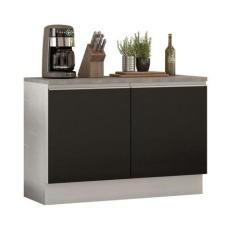 Balcão de Pia Madesa Glamy 120Cm 2 Portas Tampo Branco Preto