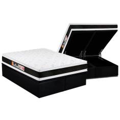 Cama Box Baú Queen: Colchão Espuma Castor D45 Black e White Air Double Face + Base CRC Suede Black(158x198)
