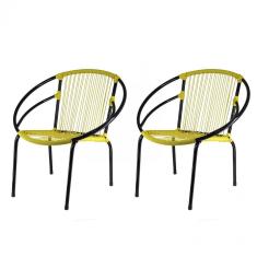 Kit com 2 Cadeiras para Jardim Circulares Eclipse Famais Amarelo/Preto