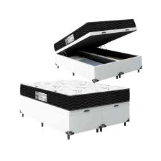 Cama Box Baú Queen Bipartido + Colchão D33 One Face - 61x158x198cm -  Couro Branco
